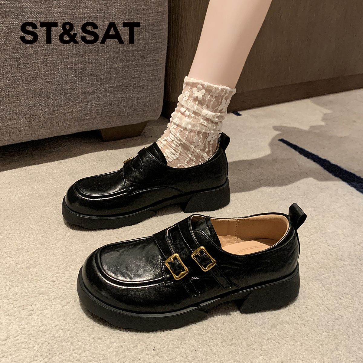 星期六单鞋女厚底小皮鞋女2025新款秋季英伦风百搭配裙子不累脚鞋