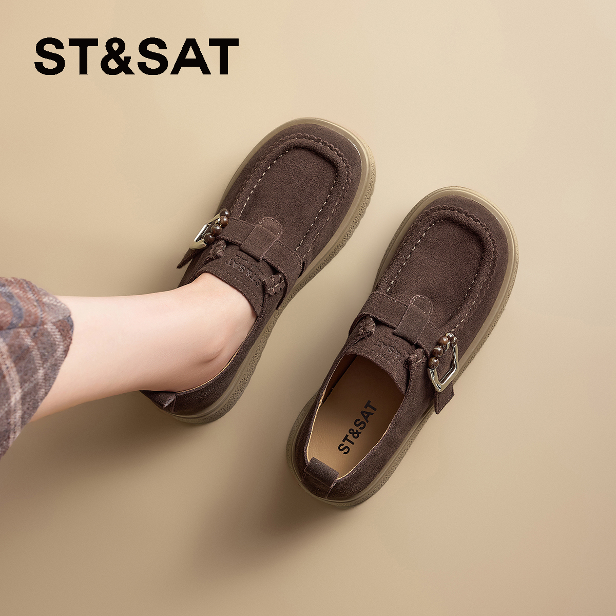 星期六厚底加绒勃肯鞋子女冬季2025新款增高保暖棉鞋一脚蹬穆勒鞋