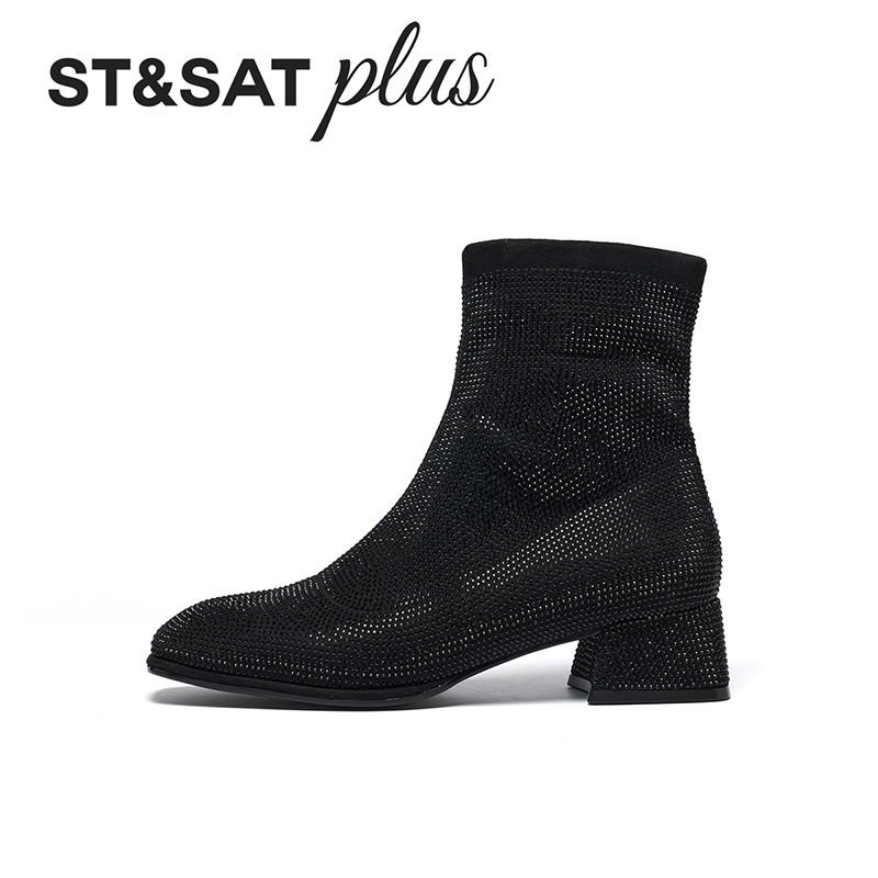 星期六冬季新款百搭气质优雅时装靴法式尖头细跟显瘦靴SSD4116154