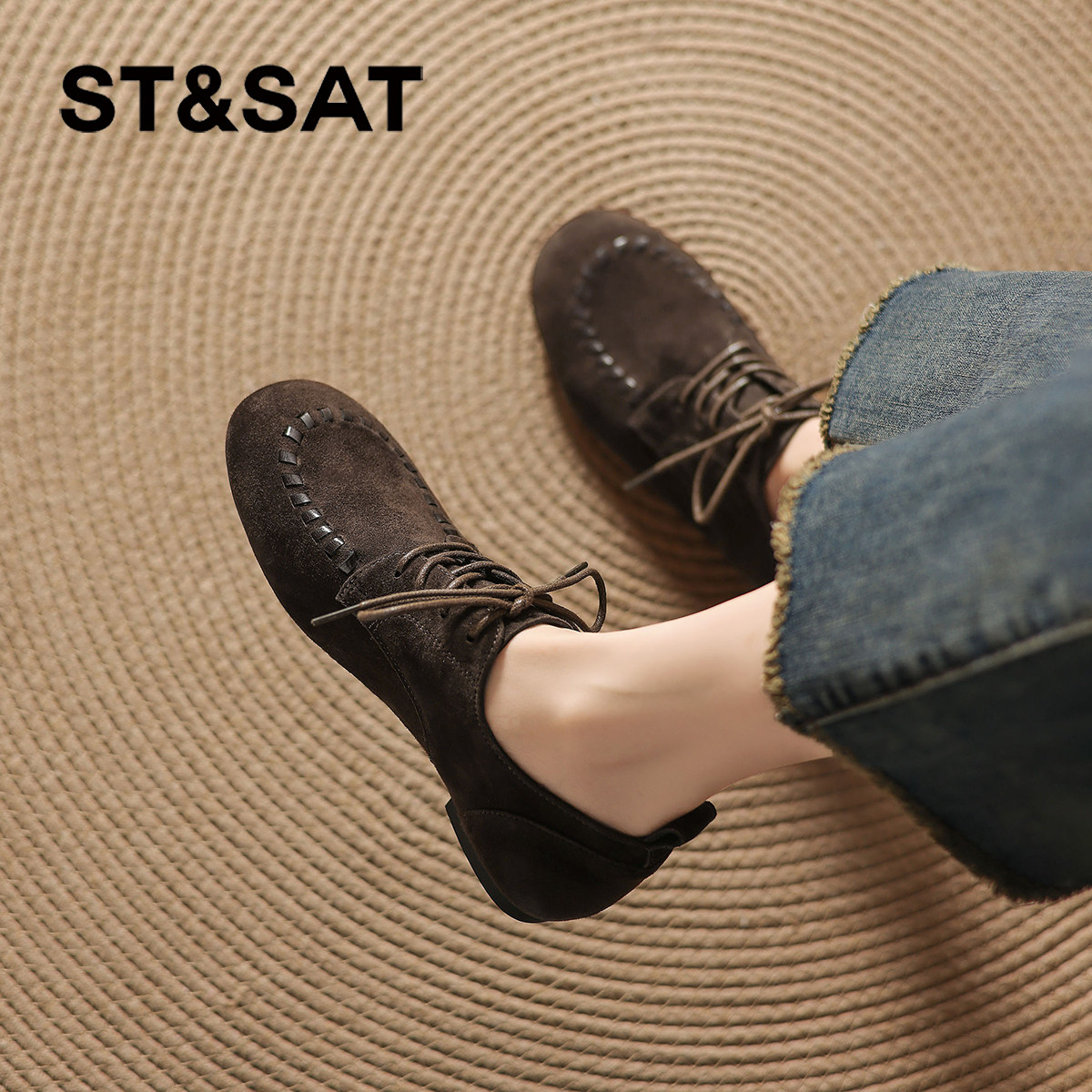 星期六棕色乐福鞋女款春季休闲通勤全包勃肯鞋复古平底通勤单鞋子