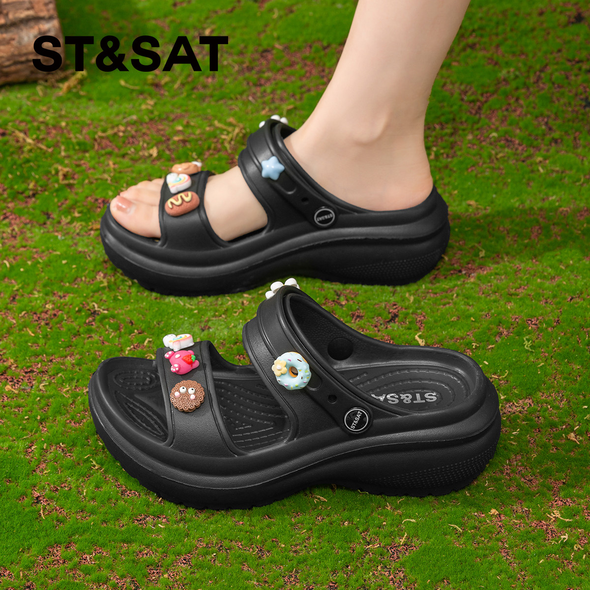 星期六超火厚底休闲凉鞋女鞋子2026夏季新款软底舒适增高洞洞鞋