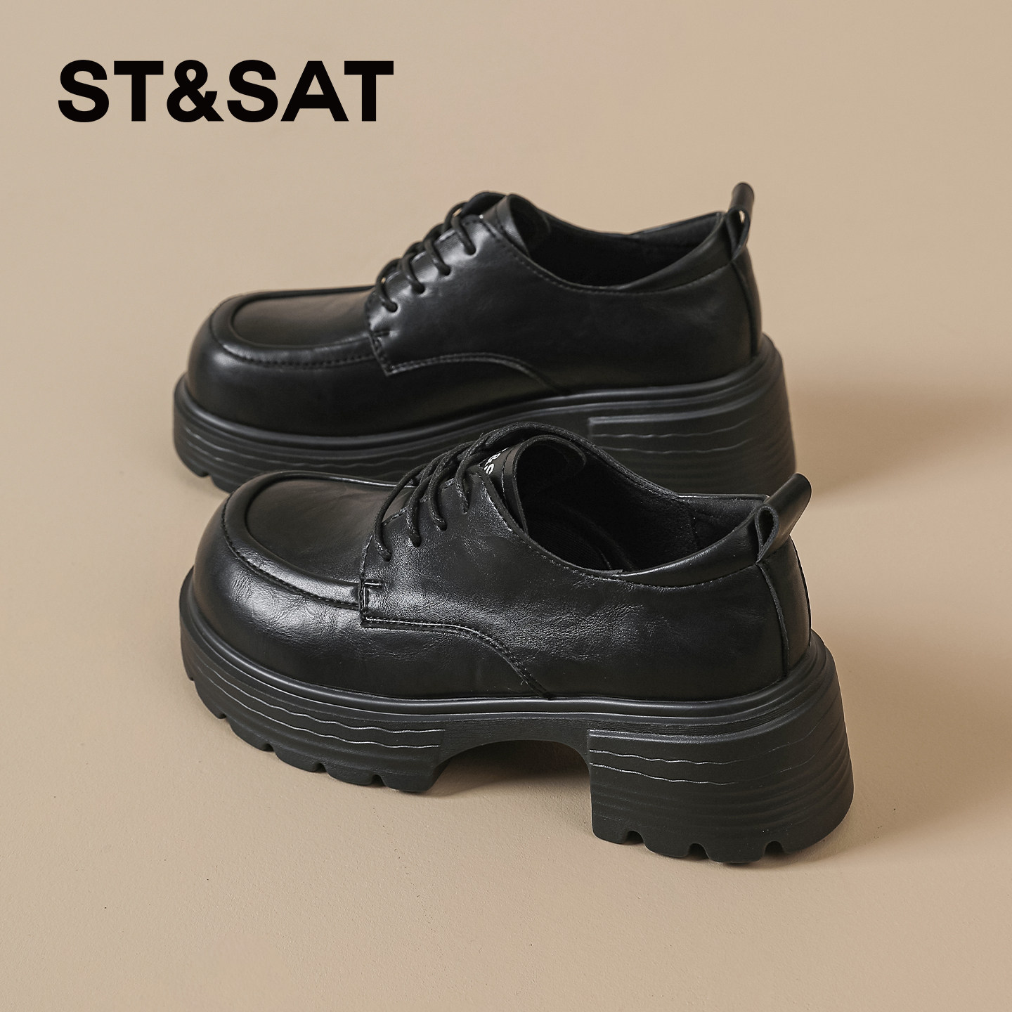 星期六厚底小皮鞋女2026新款夏季英伦高跟单鞋百搭黑色鞋子配裙子