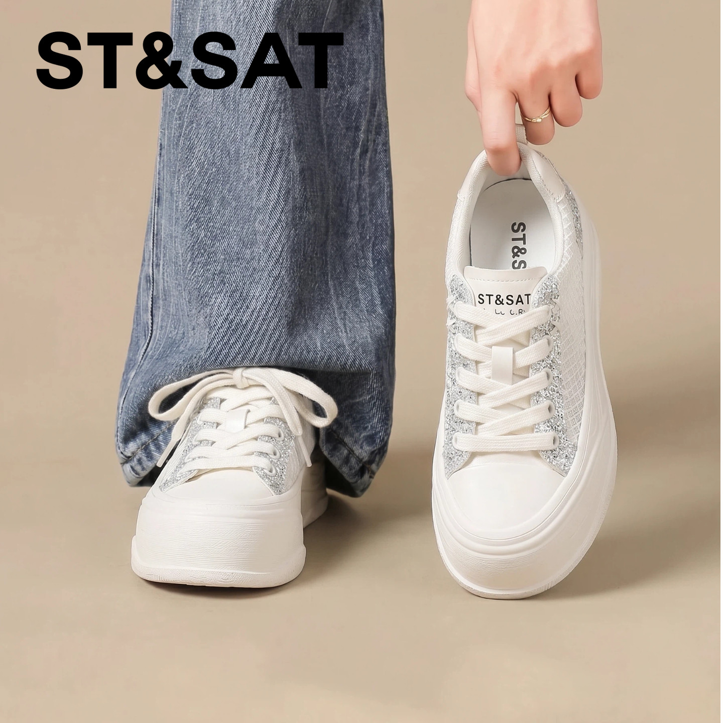 星期六厚底休闲板鞋女款2026夏季新款透气舒适帆布鞋增高小白鞋爆