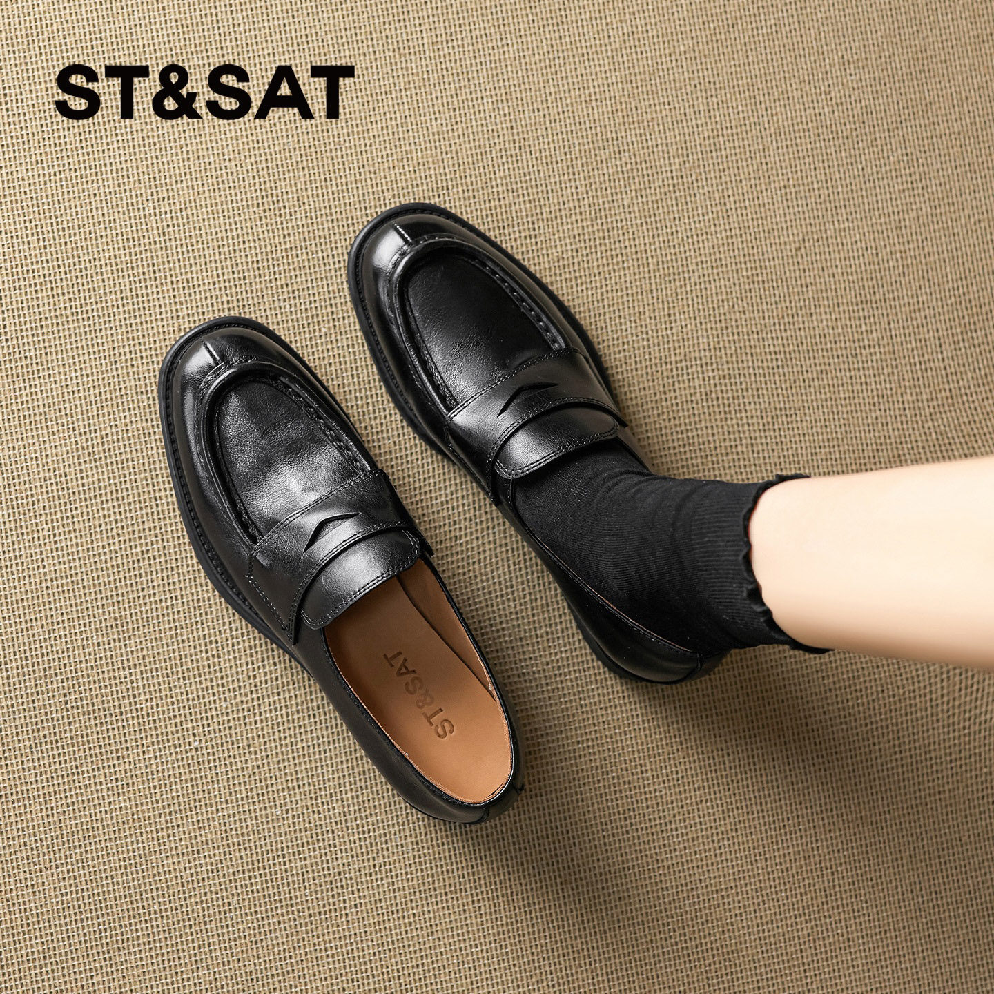 星期六粗跟乐福鞋女2026新款春季复古单鞋一脚蹬英伦风防滑小皮鞋,女鞋,乐福鞋（豆豆鞋）,淘宝优惠券,粉丝福利购,淘宝优惠卷