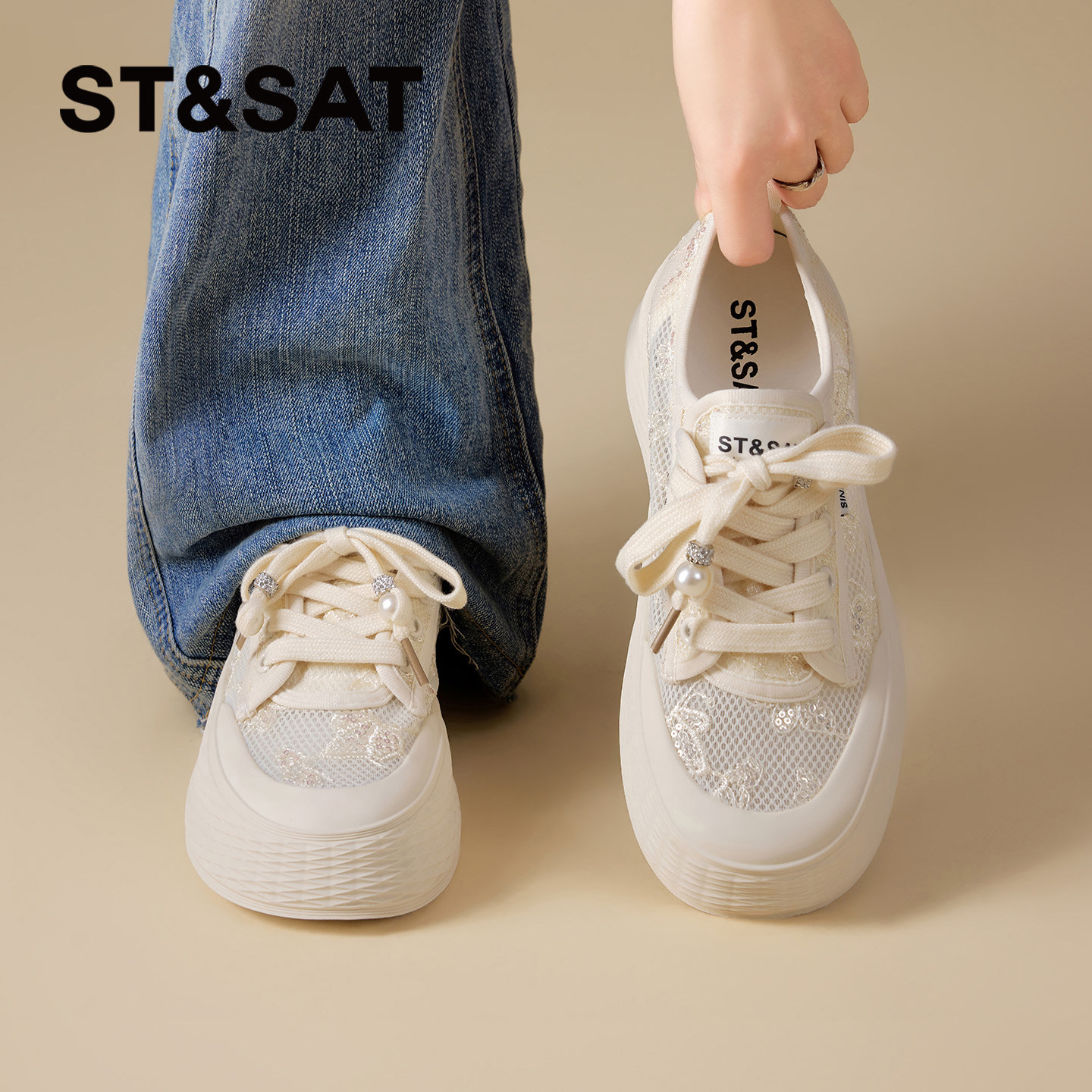 星期六休闲板鞋女款2026新款夏季轻薄厚底增高透气百搭轻便小白鞋