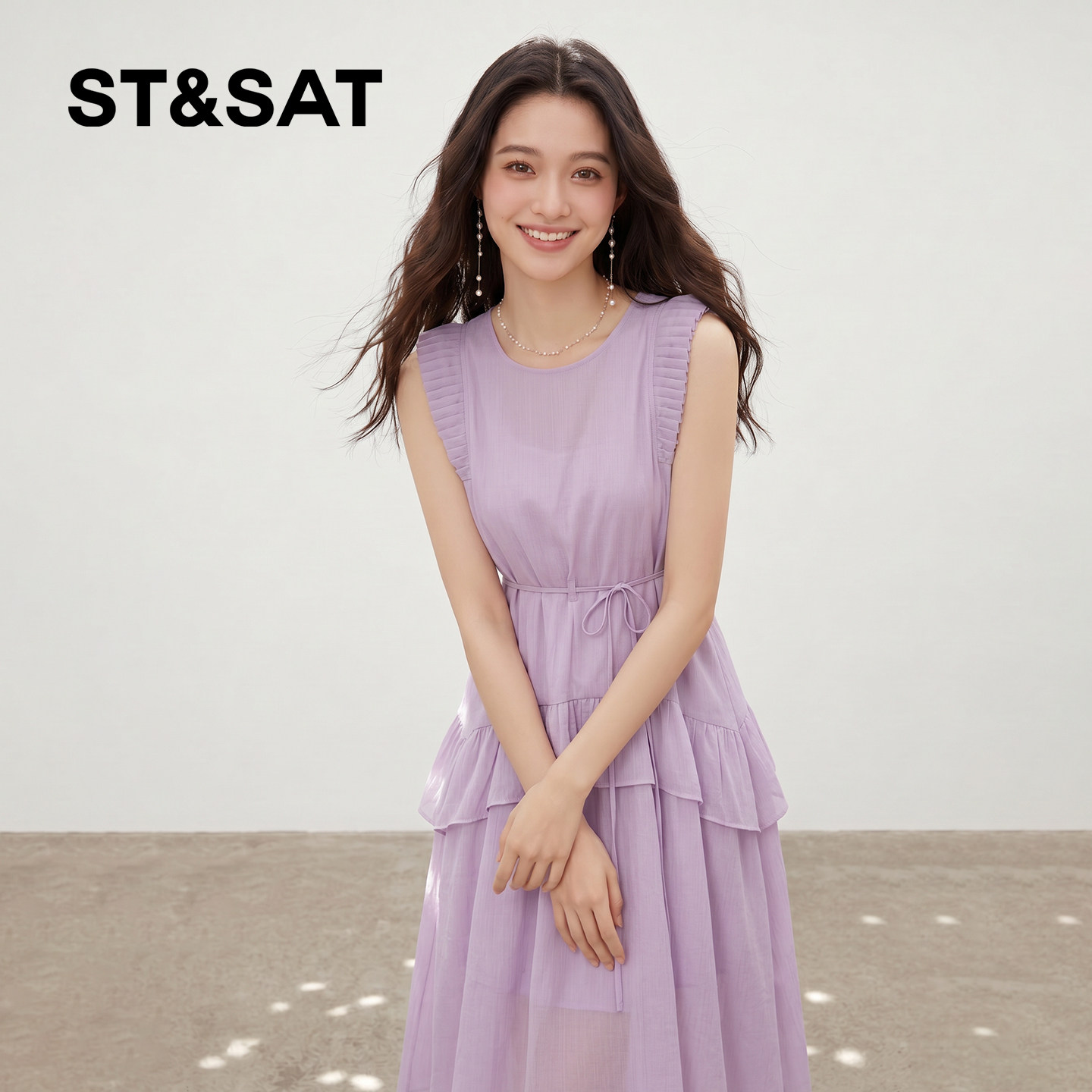 星期六小飞袖收腰细带连衣裙女夏