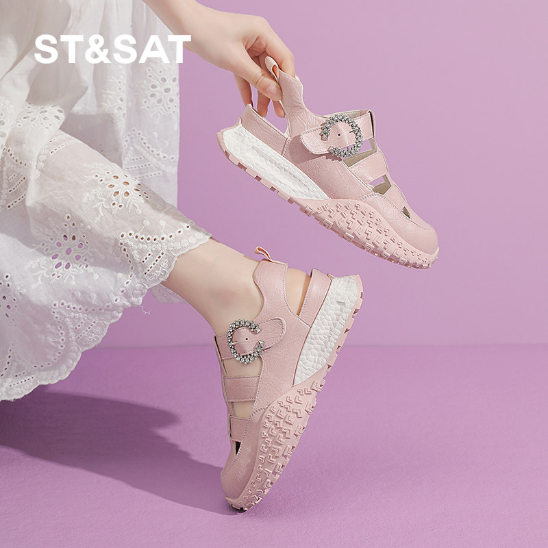 星期六内增高包头运动凉鞋女款夏季镂空透气女鞋厚底百搭休闲鞋子