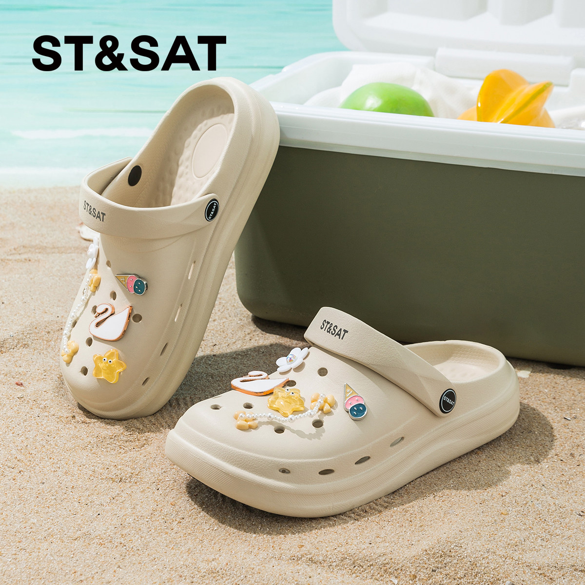 星期六爆款厚底增高洞洞鞋女款夏季新款百搭防滑户外海边沙滩鞋子