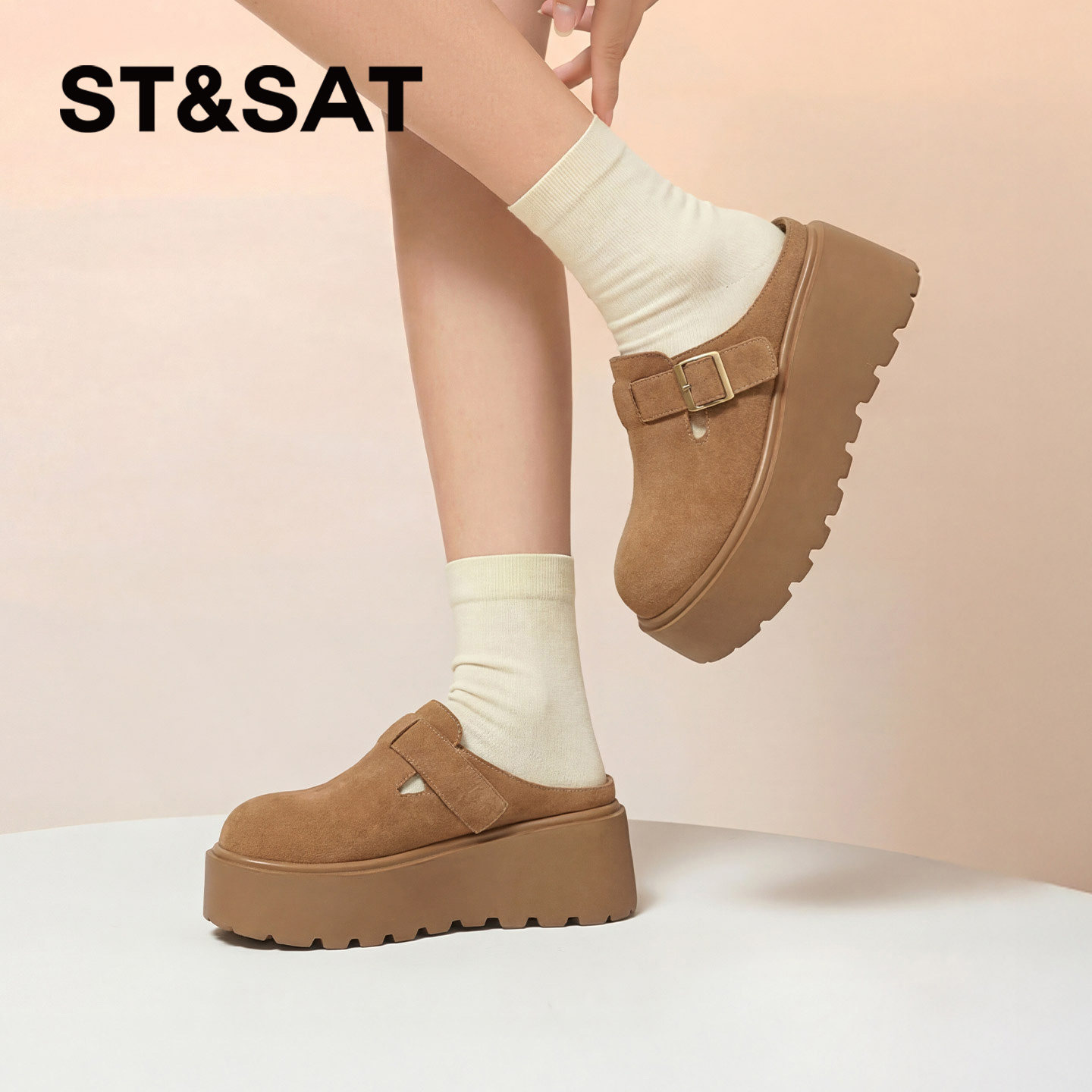 星期六厚底勃肯鞋女鞋新款春夏增高平底鞋复古百搭一脚蹬单鞋爆款