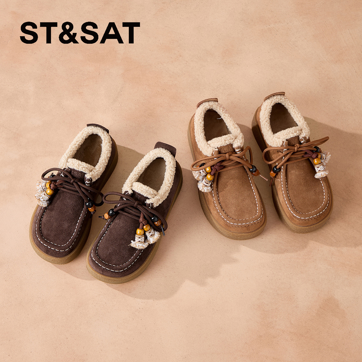 星期六加绒保暖厚底勃肯鞋女鞋子冬季2025新款棉鞋真皮穆勒毛毛鞋