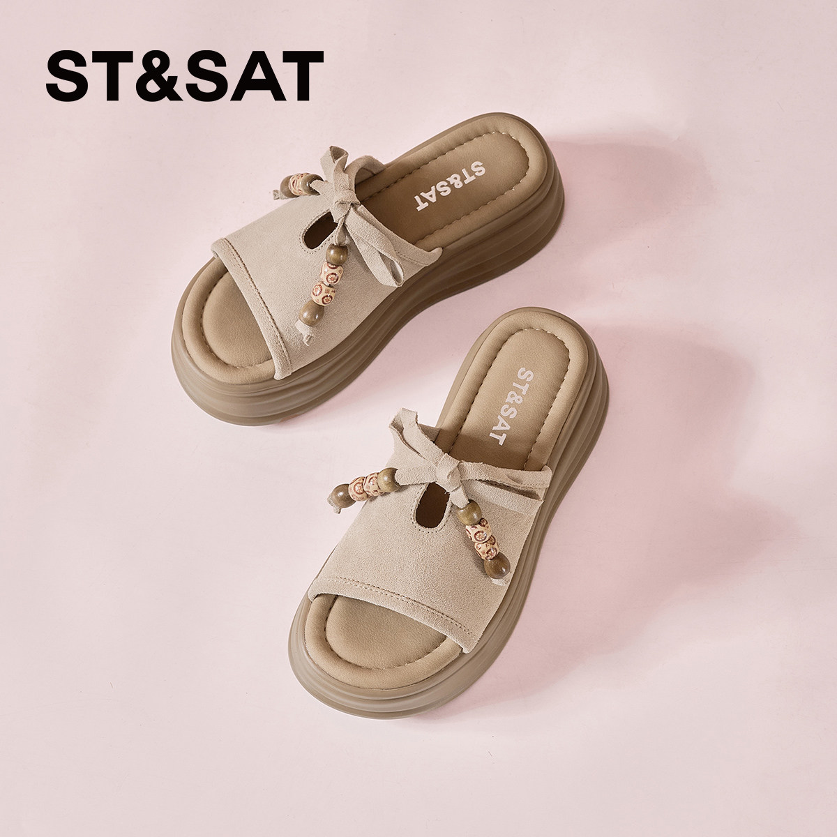 星期六厚底一字拖女2026新款夏季外穿软底轻便露趾软底牛皮凉拖鞋