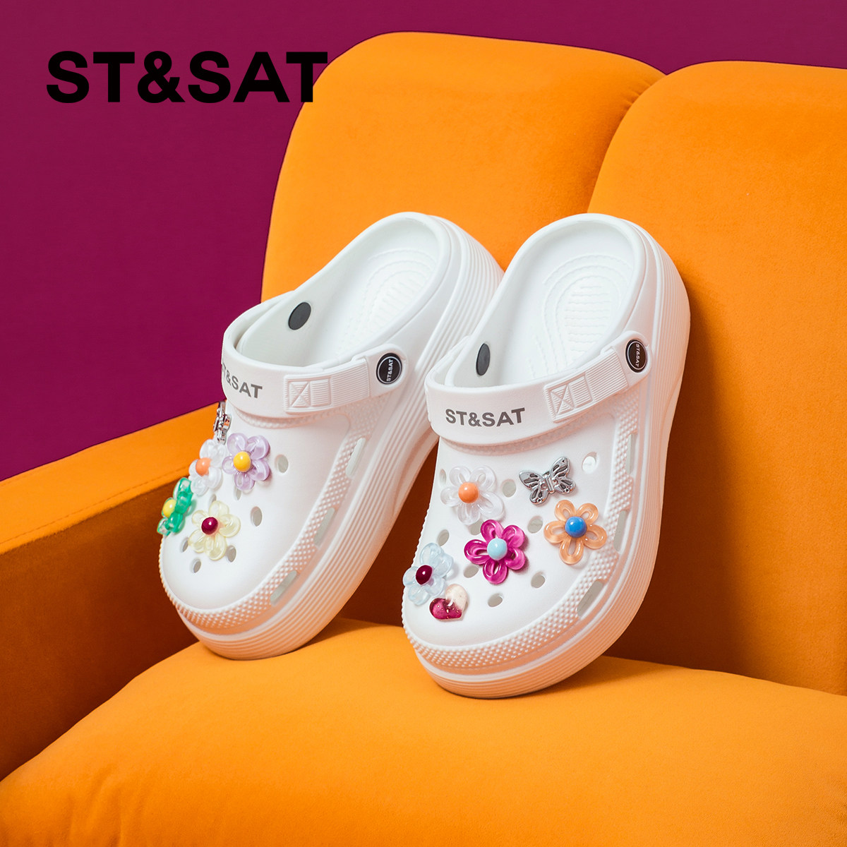 星期六夏天沙滩洞洞鞋女2025新款夏季时尚外穿厚底增高防滑凉拖鞋