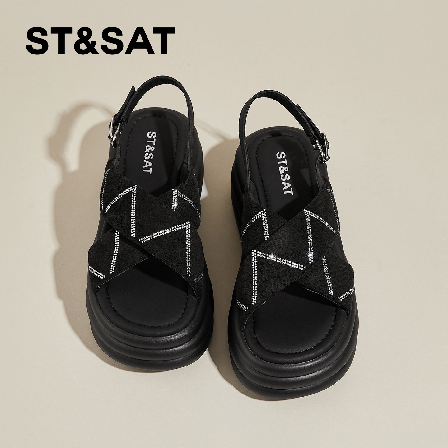 星期六厚底绑带罗马凉鞋女新款夏季增高高级感配裙子运动凉鞋