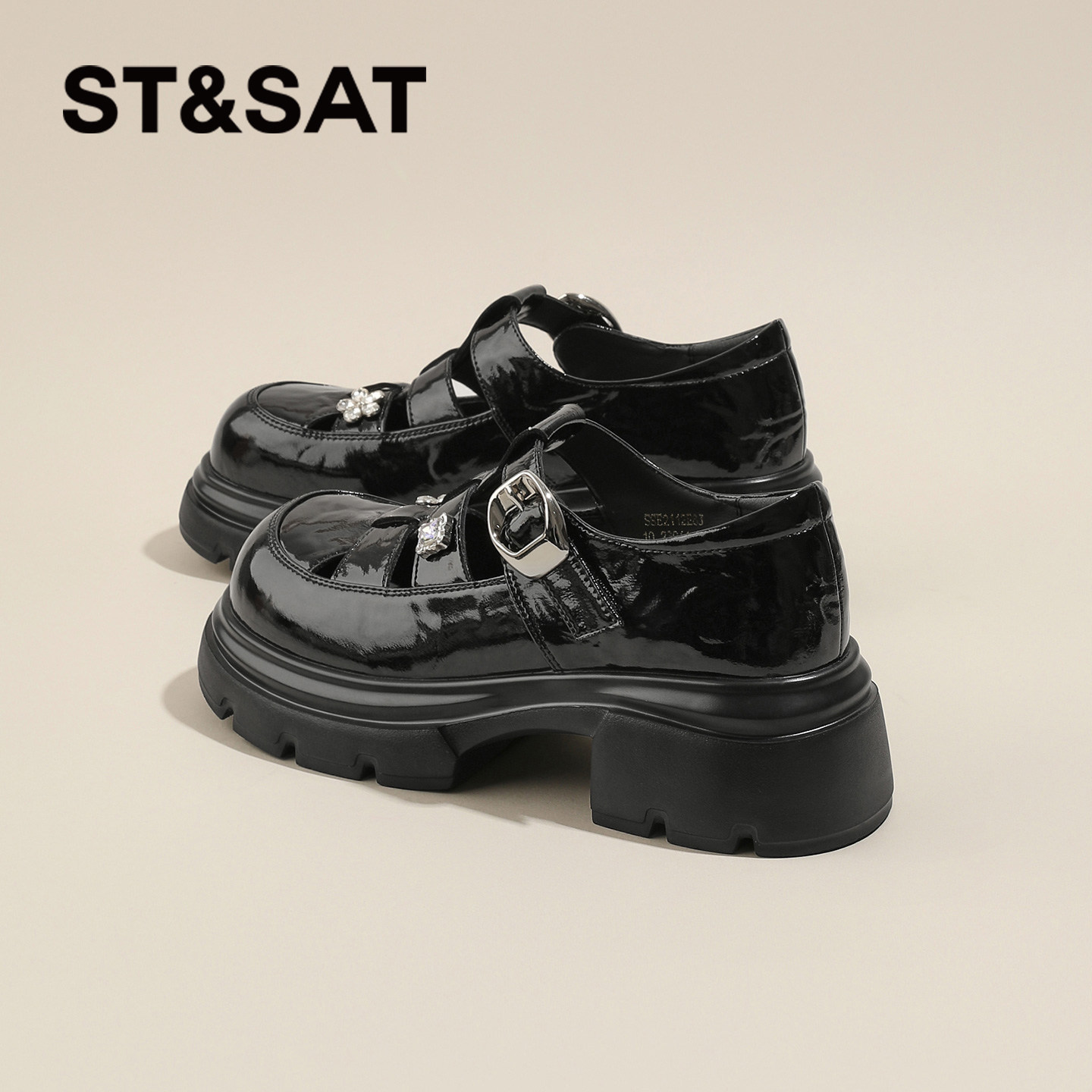 星期六黑色小皮鞋女2026新款夏季镂空透气罗马凉鞋厚底百搭猪笼鞋