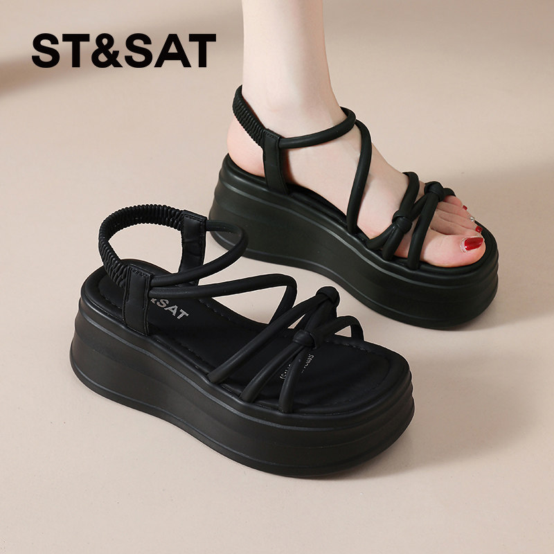 星期六厚底凉鞋女款夏季爆款外穿高跟松糕底露趾凉拖鞋罗马沙滩鞋