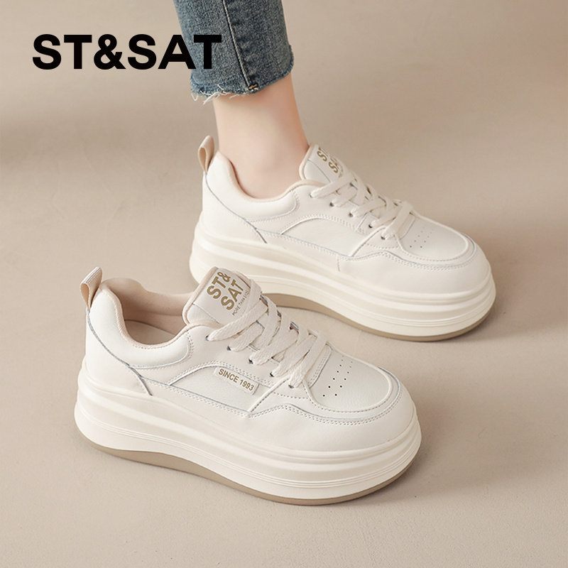 星期六厚底板鞋女新款春季增高小白鞋软底运动休闲鞋子【直】