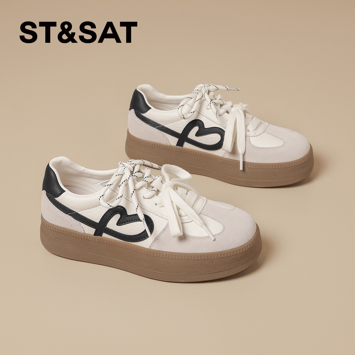 星期六爆款真皮厚底小白鞋女鞋2026春季新款德训鞋百搭运动休闲鞋