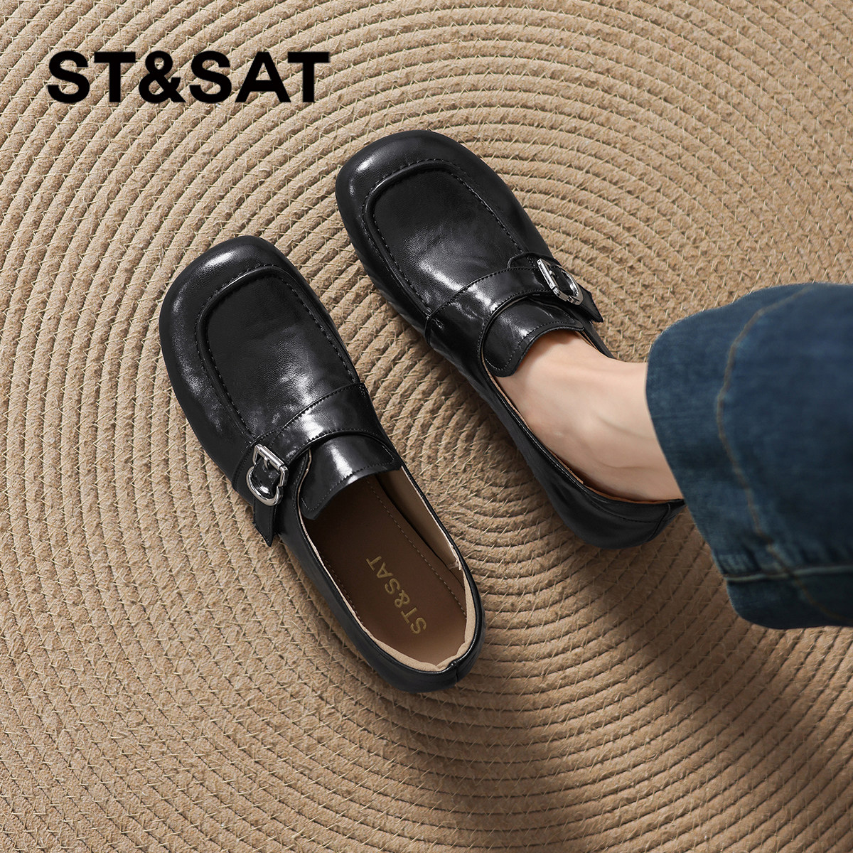 星期六黑色乐福鞋女2026新款夏季一脚蹬老钱风皮鞋不累脚平底单鞋