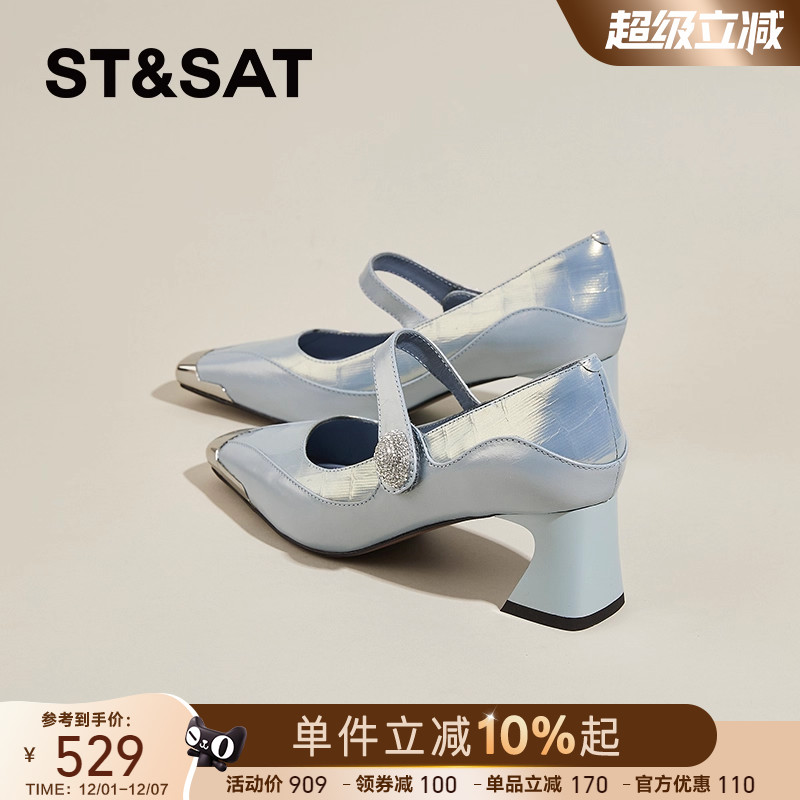 星期六法式复古玛丽珍鞋女高跟鞋