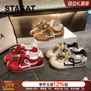 厚底真皮休闲阿甘鞋 星期六复古内增高红色德训鞋 秋季 2025新款 女款