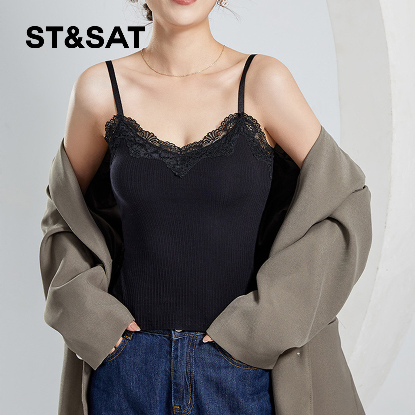 星期六蕾丝细肩带吊带背心女新款