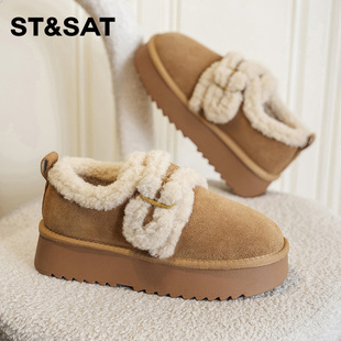 星期六厚底勃肯鞋女2025冬季新款加绒软底雪地靴时尚毛毛鞋一脚蹬
