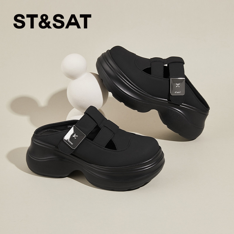 星期六一脚蹬高跟包头凉拖鞋女夏季新款外穿厚底休闲镂空罗马凉鞋