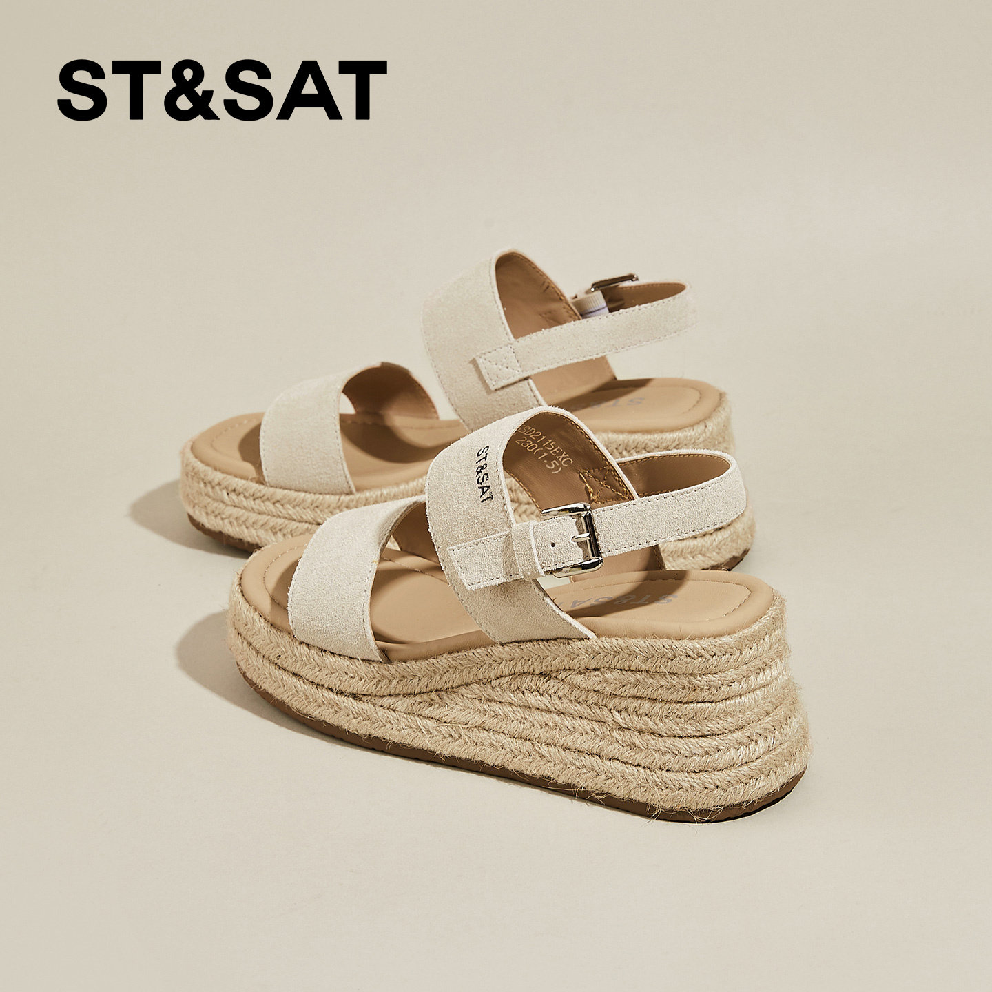 星期六坡跟编织凉鞋女款夏季超火仙女风配裙子罗马凉鞋海边沙滩鞋