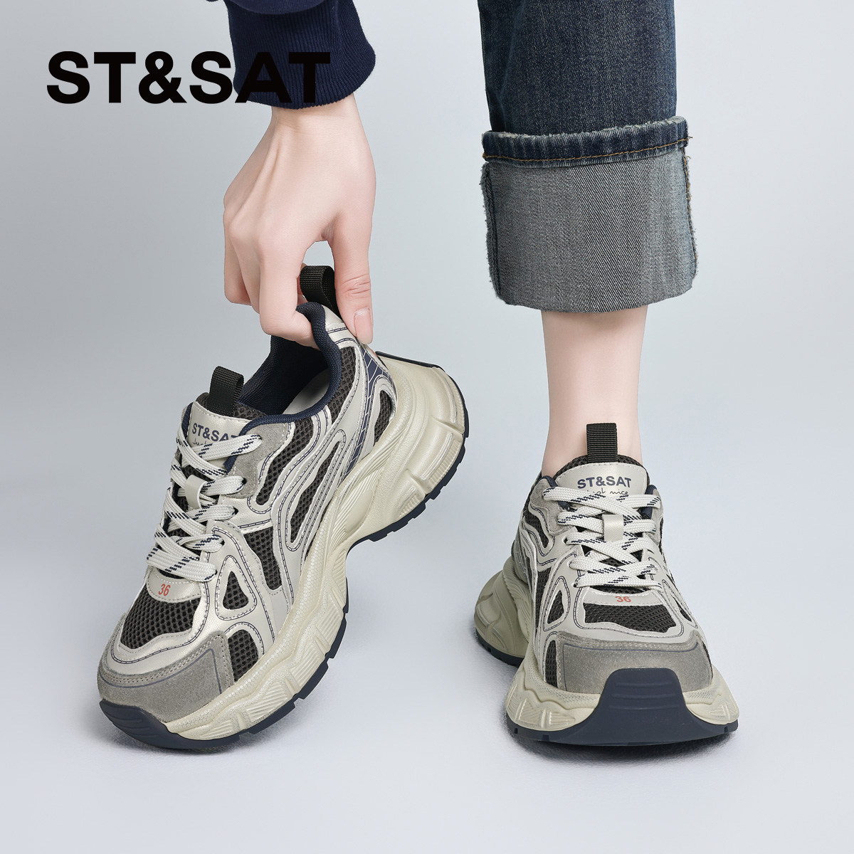 星期六厚底增高老爹鞋女款2025秋季新款时尚百搭显脚小休闲运动鞋