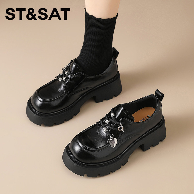 星期六厚底乐福鞋女2025新款秋季软底不累脚女鞋黑色英伦小皮鞋女