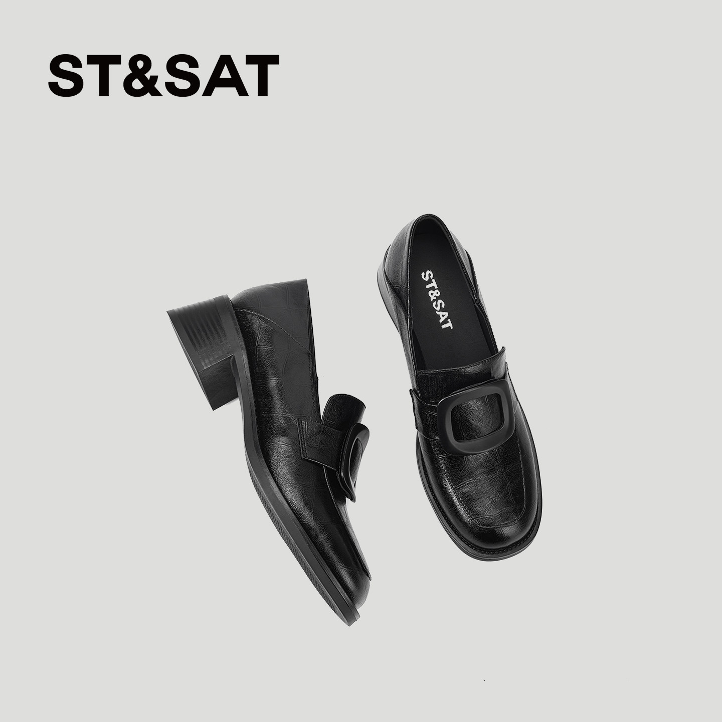 星期六2026春季新款厚底乐福鞋女粗跟单鞋中跟高跟鞋不累脚小皮鞋