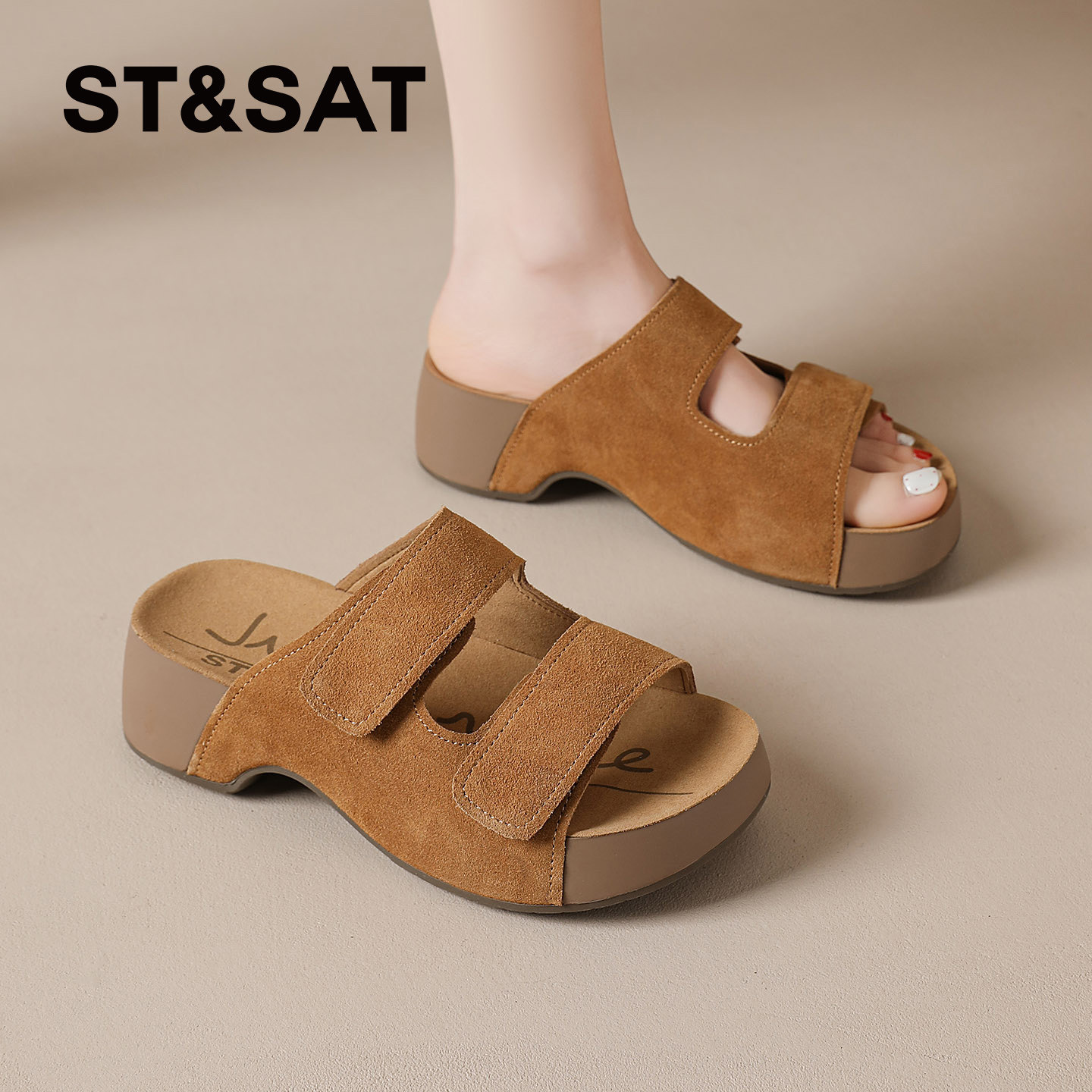 星期六厚底勃肯一字拖鞋女2026新款夏季外穿配裙子巨好看沙滩凉鞋