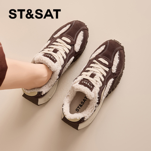 星期六女鞋加绒德训鞋女2025冬季新款厚底加厚保暖增高老爹【直】