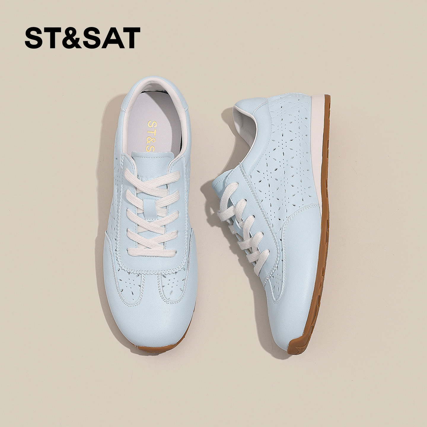 星期六镂空透气德训鞋女2026春季新款配裙子百搭系带平底休闲鞋子