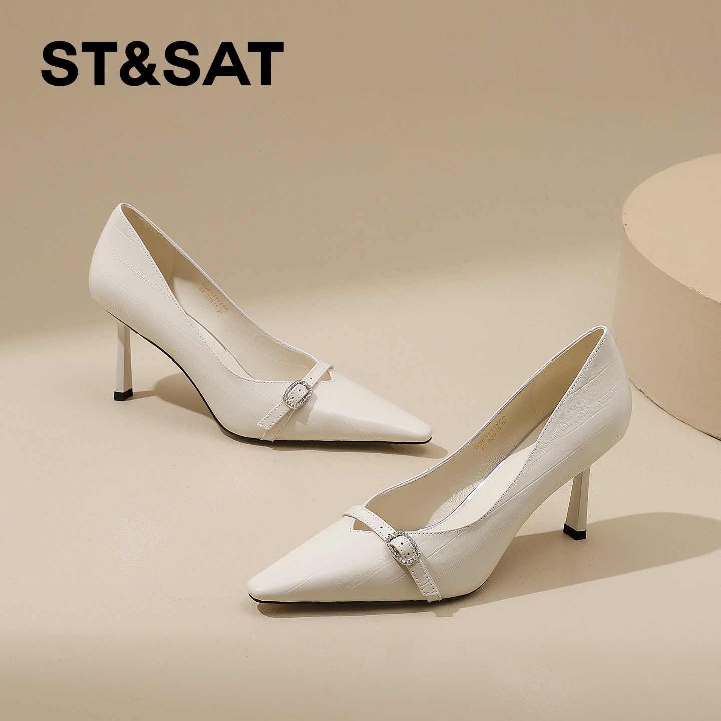 星期六轻熟风真皮尖头浅口单鞋女2026春新款气质细跟不累脚高跟鞋