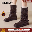 星期六厚底马丁靴女款2025新款冬季爆款短靴子女骑士靴堆堆裤管靴