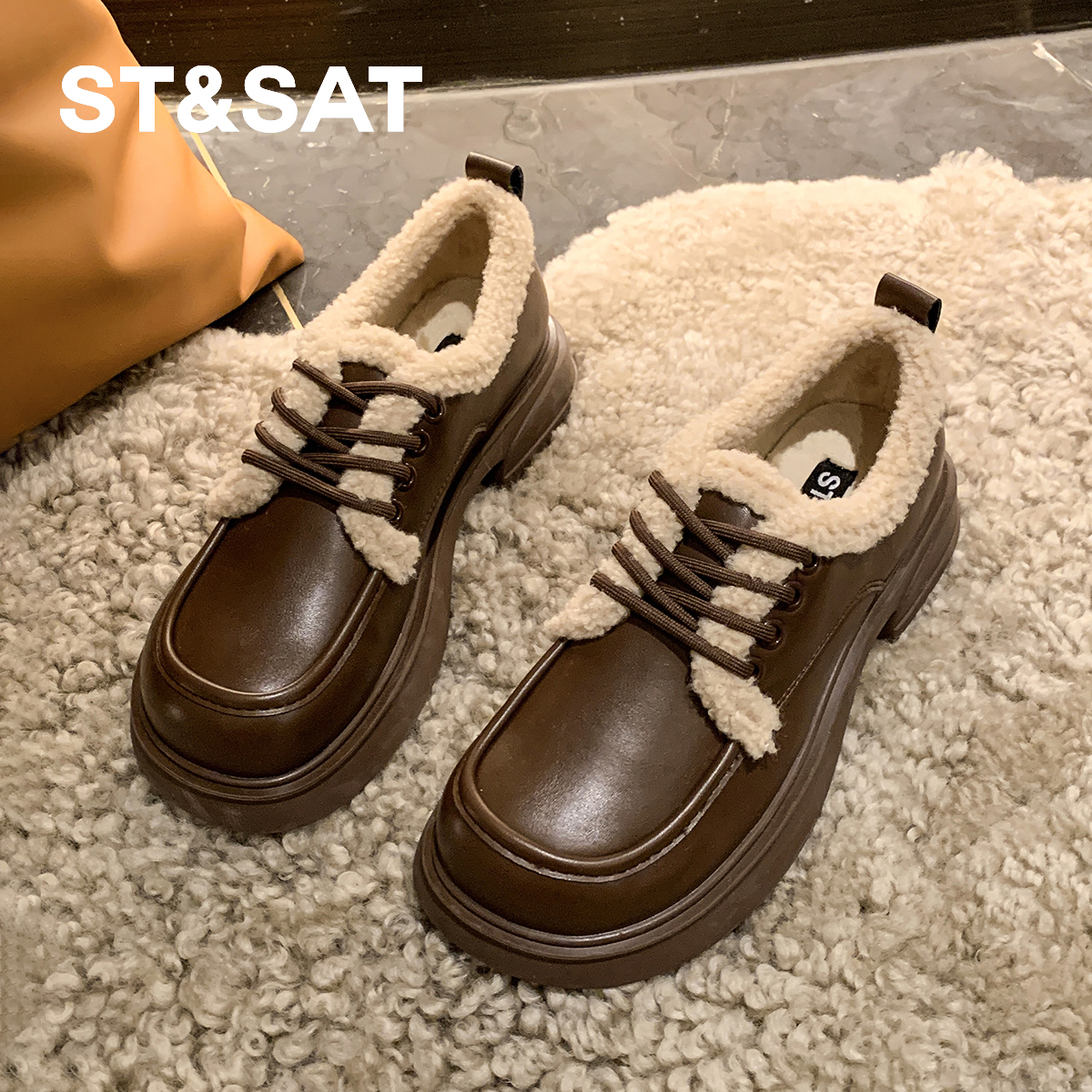 2024新款加绒冬季厚底英伦风女鞋