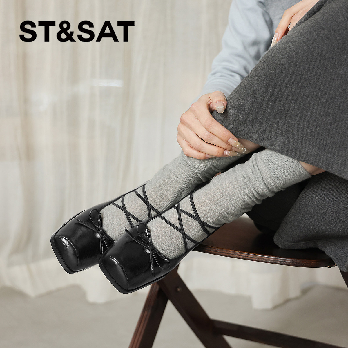 星期六玛丽珍女鞋春2026新款高跟鞋法式方头芭蕾单鞋女黑色小皮鞋