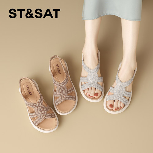 St&Sat水钻厚底罗马凉鞋女夏季