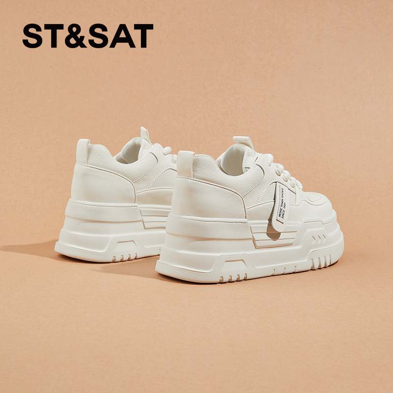 星期六厚底小白鞋女款春季新款爆款真皮增高女鞋百搭运动休闲板鞋