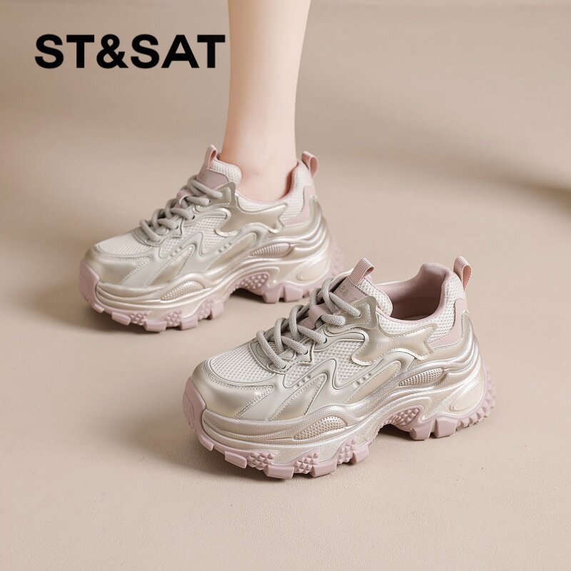 星期六老爹鞋女款2026新款夏季网面百搭增高厚底鞋休闲松糕鞋透气