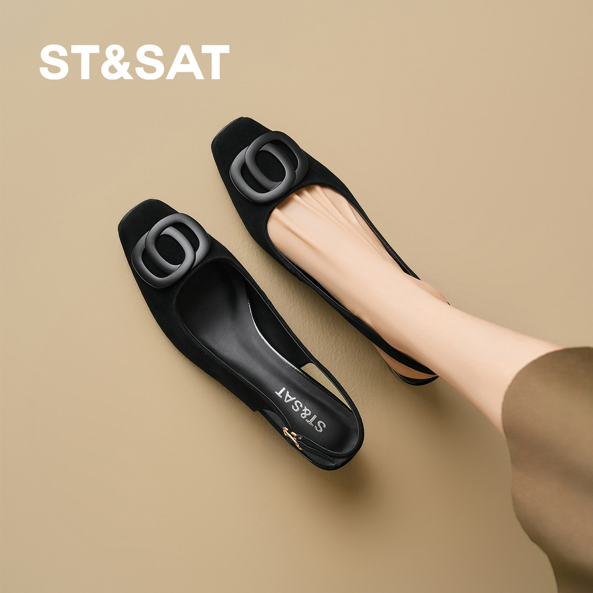 星期六黑色高跟法式气质绝美包头凉鞋女款羊皮新款夏季一字带凉鞋