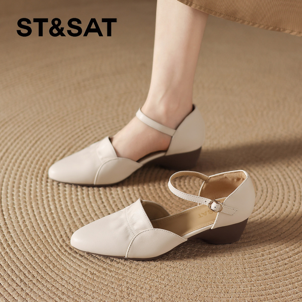 星期六包头凉鞋女士2026新款夏季配裙子一字带不累脚绝美凉单鞋女