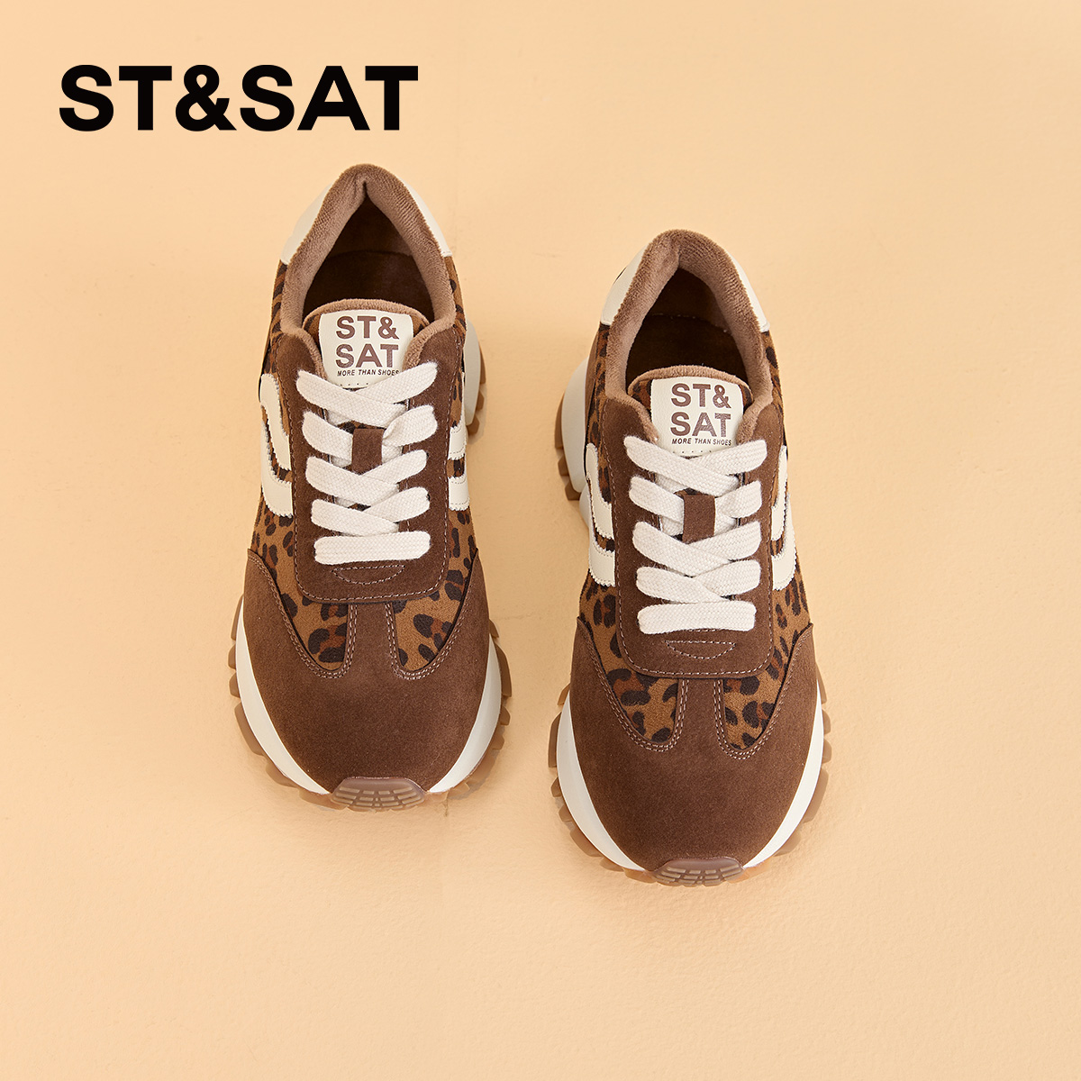 星期六豹纹加绒德训鞋女款2025年冬季新款厚底运动鞋休闲阿甘鞋子