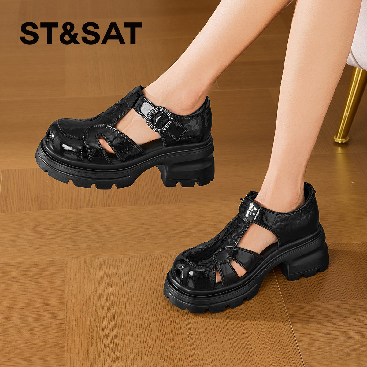 星期六厚底乐福鞋女2025新款女鞋夏季增高包头镂空罗马凉鞋子女款