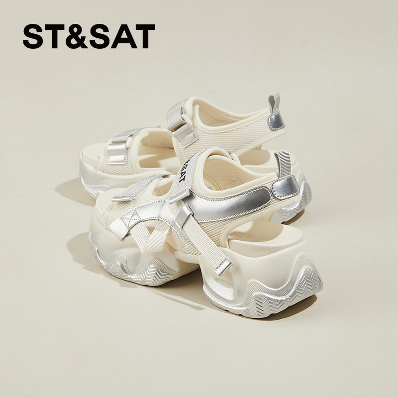 星期六厚底凉鞋女款新款夏季软底小个子增高露趾运动休闲沙滩鞋女