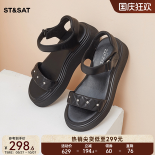 星期六休閑涼鞋 裝 飾水鉆舒適百搭外穿女鞋 SS32115712 厚底女夏新款