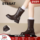 星期六复古风机车靴女2025新款 秋季 休百搭舒适皮靴短靴百搭马丁靴