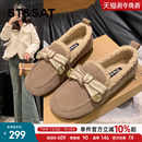 蝴蝶结保暖毛毛单鞋 星期六加绒羊羔毛豆豆鞋 女2025秋冬新款