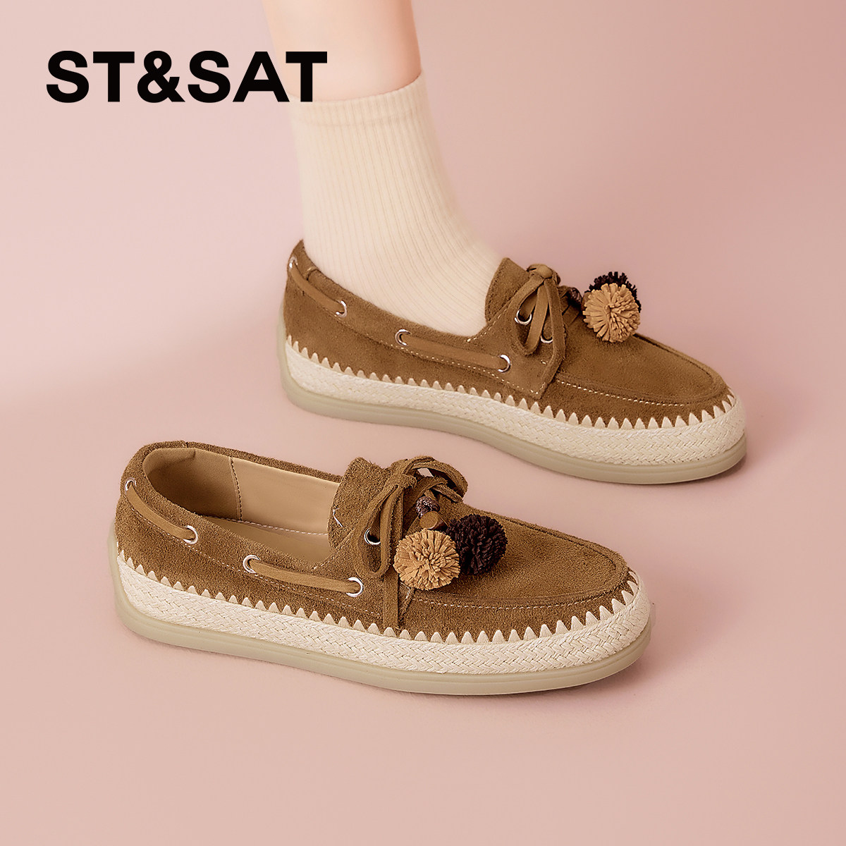 星期六真皮厚底渔夫鞋女款2026年春季新款一脚蹬乐福鞋软底豆豆鞋